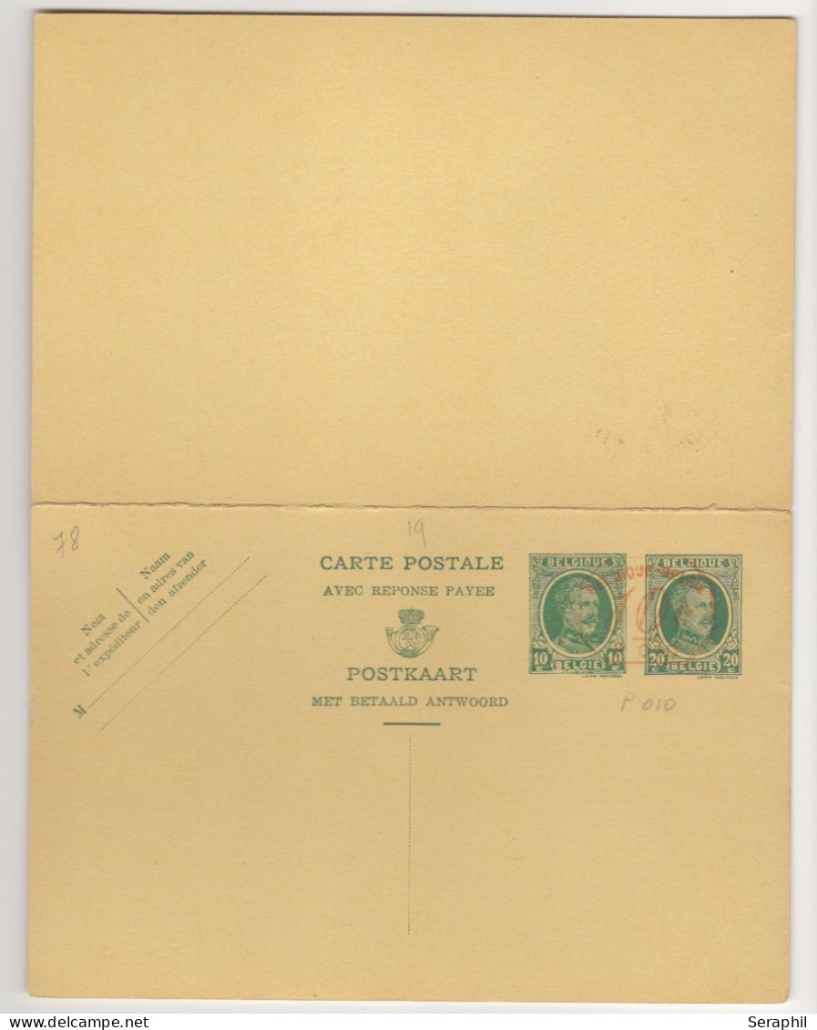 Entier Postal Type Houyoux N° 78 I - FN - 20 Et 10 + 20 Et 10c Vert - Avec Réponse Payée - P010 10c (RARE)  - Neuf - Cartes Avec Réponse Payée