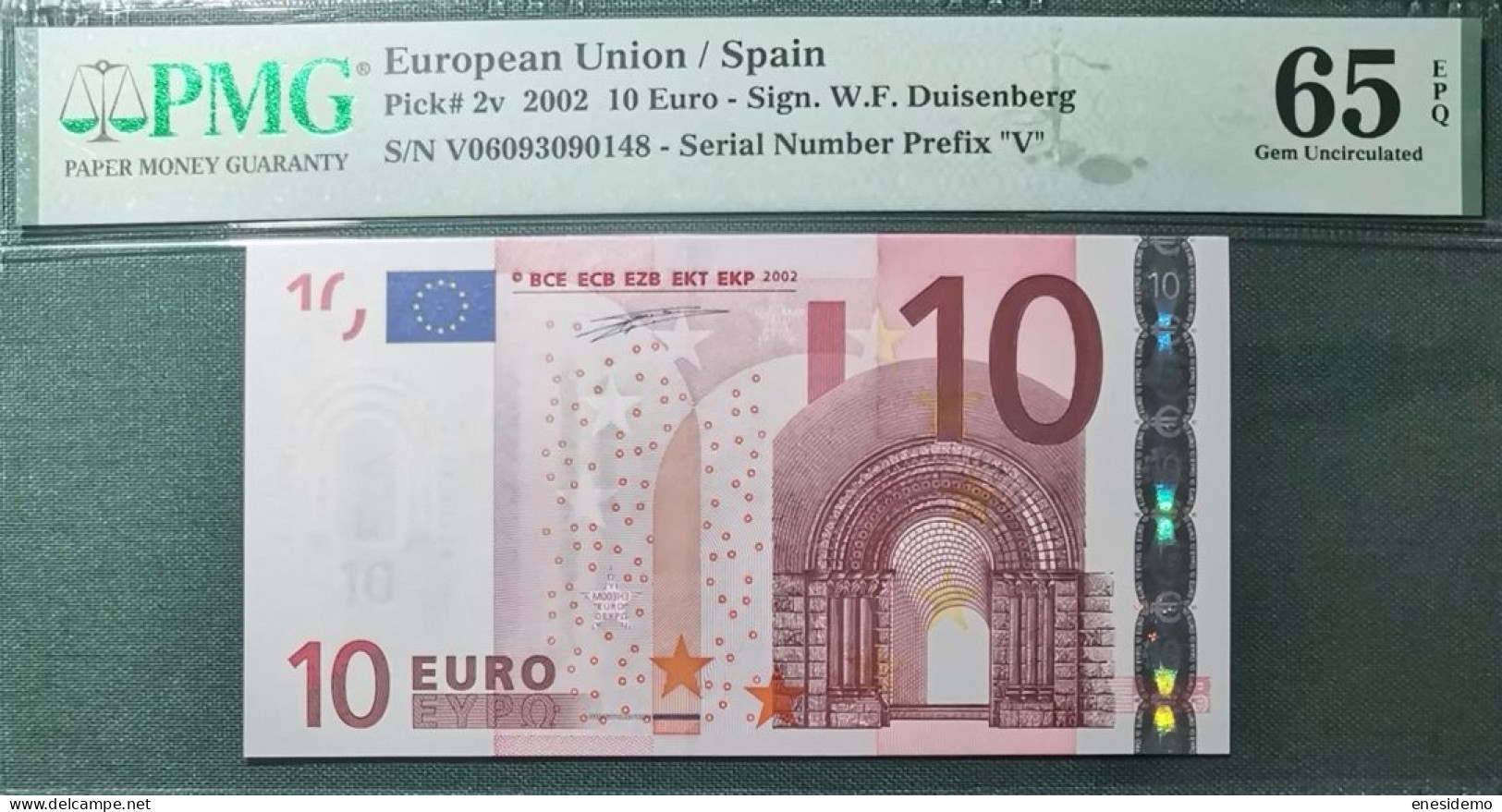 10 EURO SPAIN 2002 DUISENBERG M003H3 SC FDS UNC. PMG 65 EPQ - 10 Euro