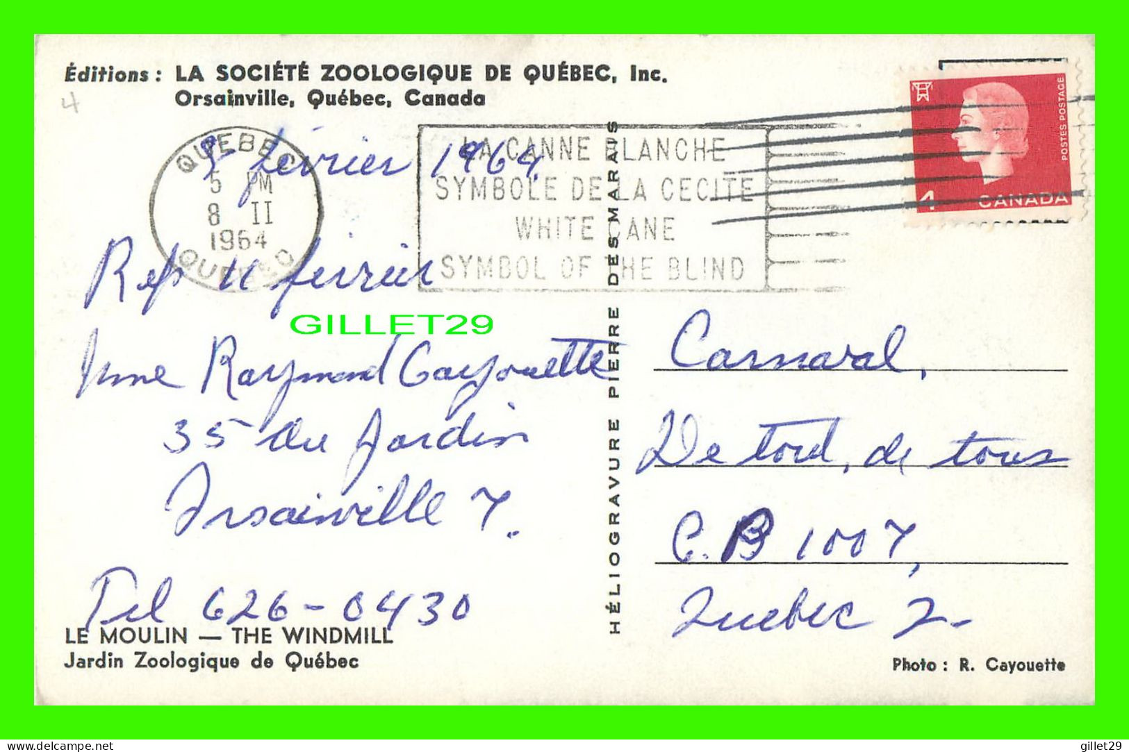 ORSAINVILLE, QUÉBEC - LE MOULIN - JARDIN ZOOLOGIQUE DE QUÉBEC - CIRCULÉE EN 1964 - HÉLIOGRAVURE PIERRE DES MARAIS - - Québec - La Cité