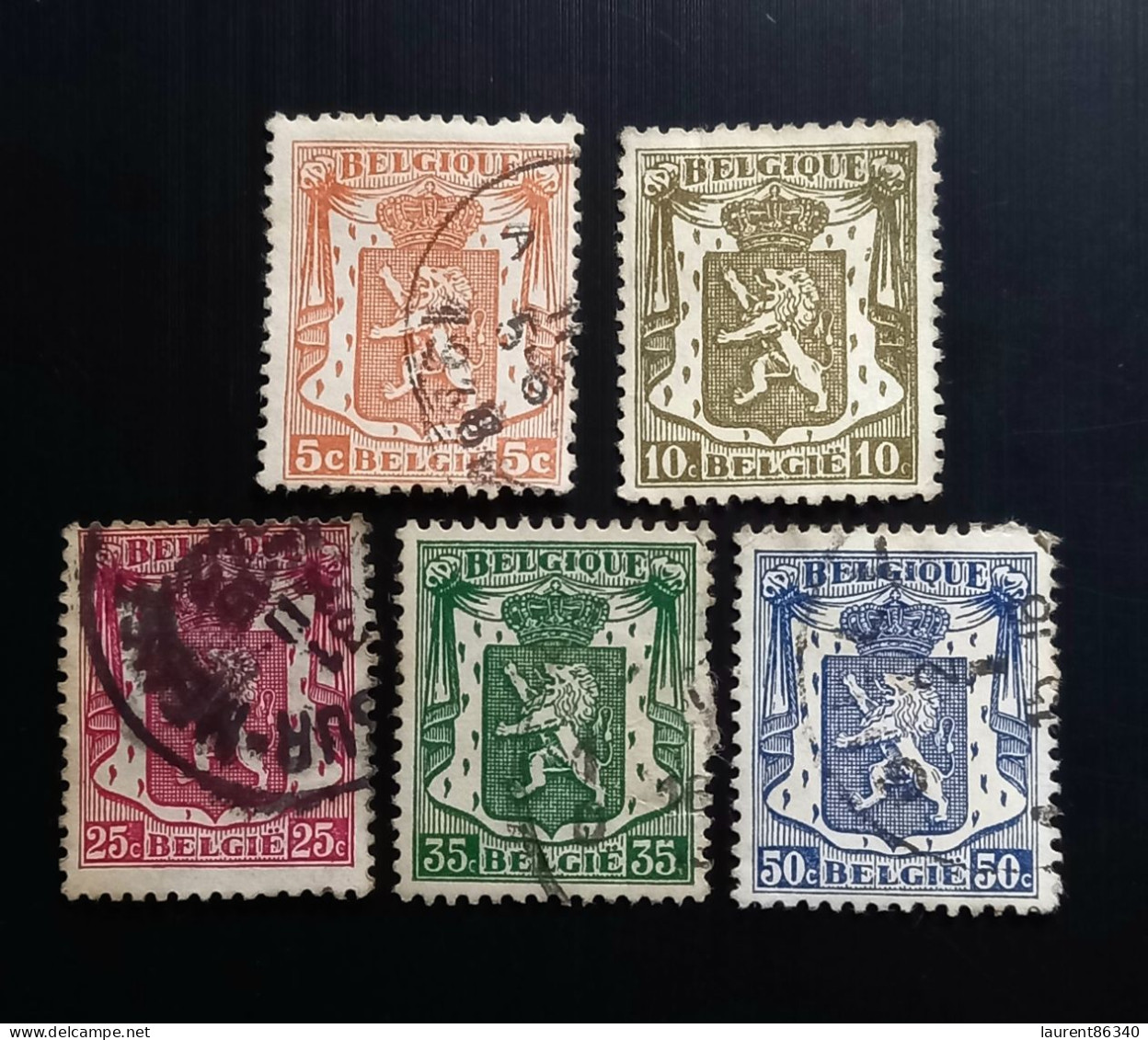 Belgique 1936 Lion Héraldique, New Daily Stamps  Modèle: Jean Malvaux – 5 Stamps Used - 1929-1937 León Heráldico