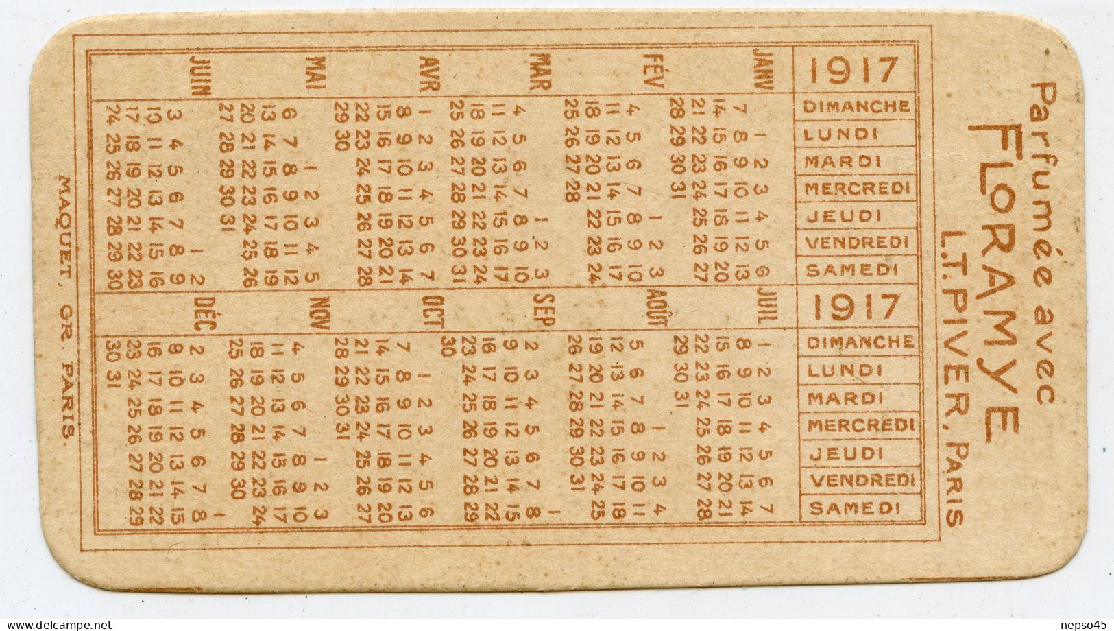 Carte Parfumée.Parfum Floramye.L.T. PIVER Calendrier 1917.Style Et Période Art Nouveau.Senteurs Parfumées Perceptibles. - Anciennes (jusque 1960)