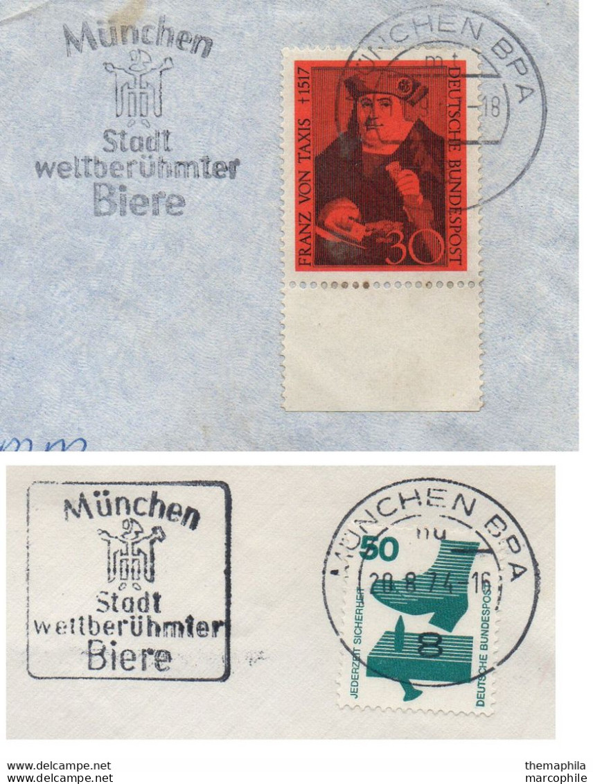 BIERE - BEER - BIER / 1967  & 1974 ALLEMAGNE - MUNCHEN - 2 OBLITERATIONS ILLUSTREES SUR LETTRE (ref 7830) - Bier