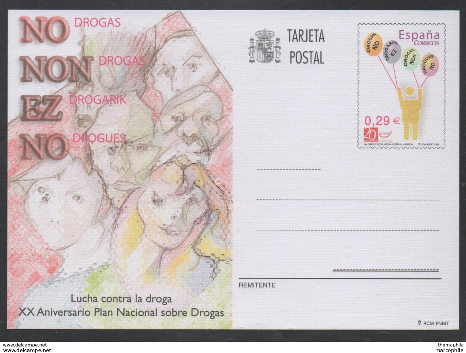 LUTTE CONTRE LA DROGUE - ANTI  DRUGS  / 2003 ESPAGNE - ENTIER POSTAL ILLUSTRE - CARTE POSTALE  (ref 1567) - Drugs