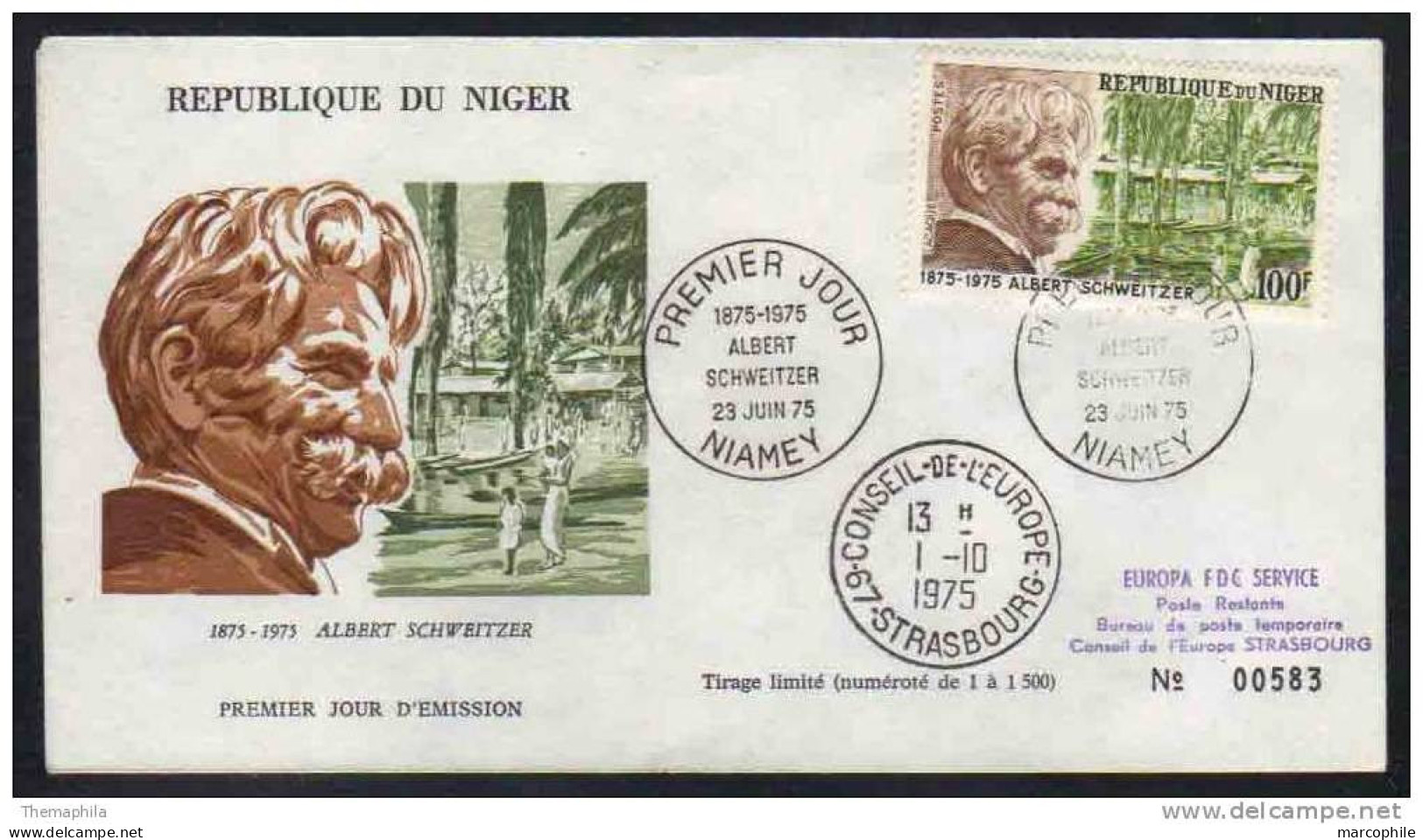 ALBERT SCHWEITZER / NOBEL - 1975 NIGER ENVELOPPE FDC TIRAGE LIMITE (ref 7079) - Albert Schweitzer