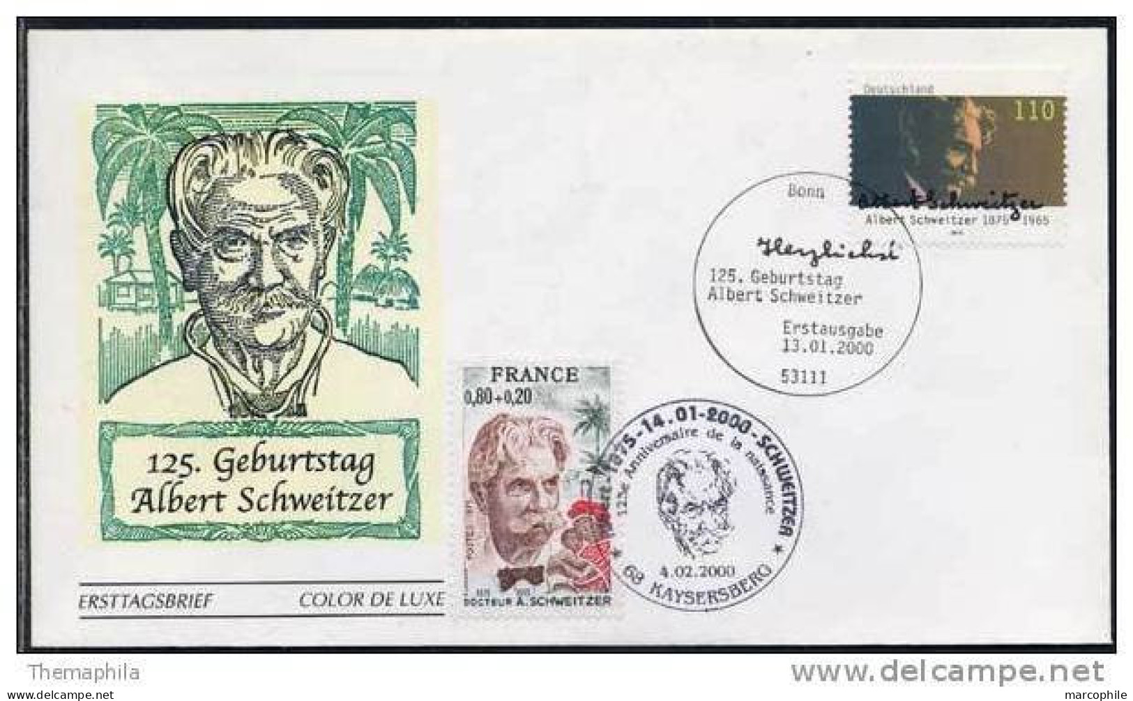 ALBERT SCHWEITZER / NOBEL - 2000 FRANCE - ALLEMAGNE FDC (ref 767) - Albert Schweitzer