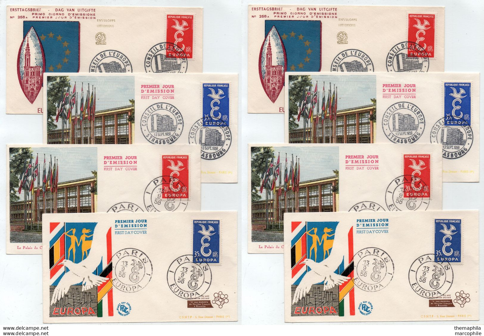 EUROPA - CEPT - FRANCE / 1958 -  8 ENVELOPPES FDC ILUSTREES DIFFERENTES - PETIT PRIX (ref 5677) - 1958