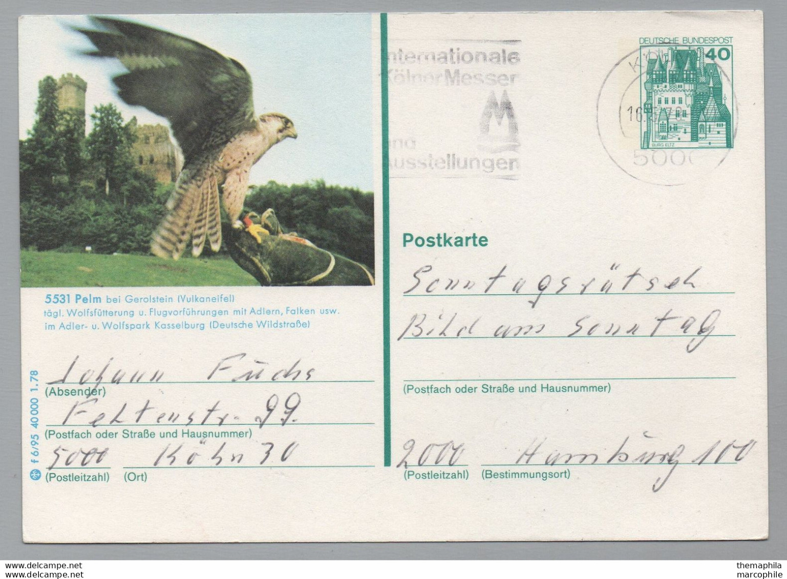 FAUCON - FALCON / 1978 ALLEMAGNE ENTIER POSTAL ILLUSTRE VOYAGE (ref 1058d) - Aigles & Rapaces Diurnes