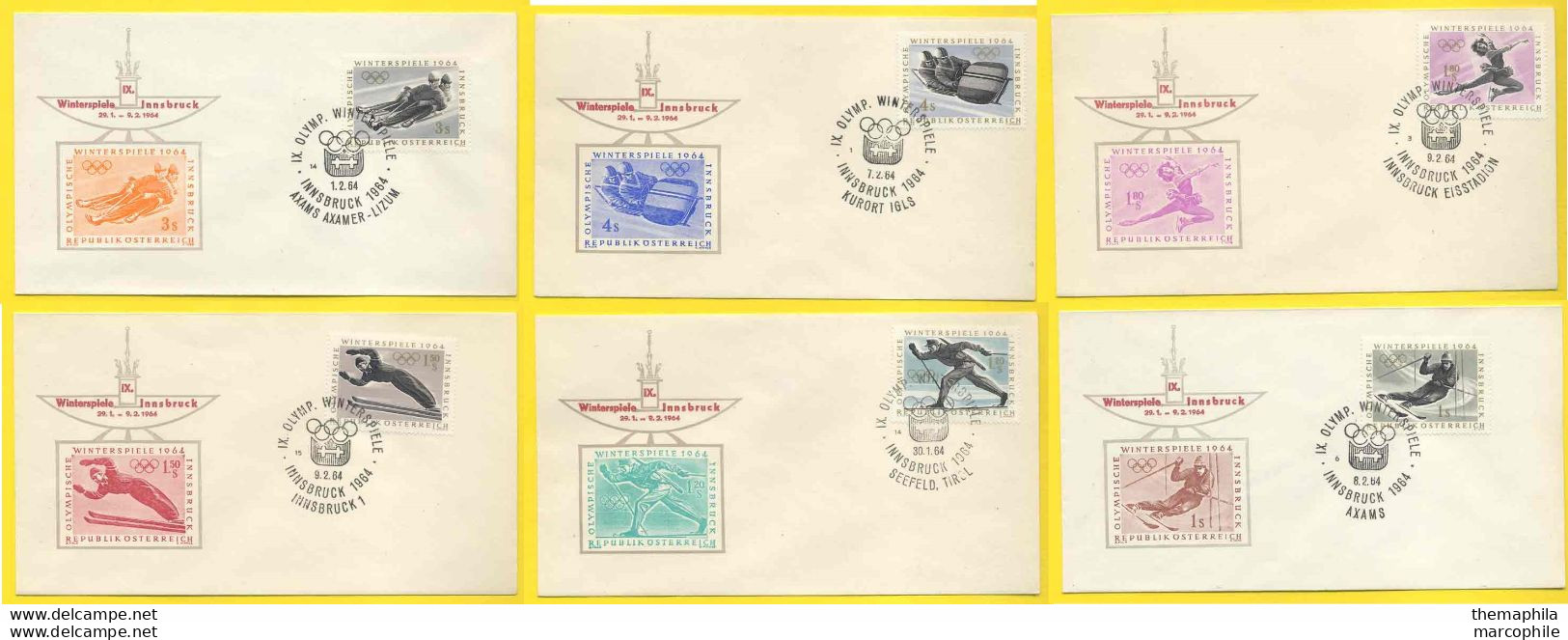 SPORTS D HIVER - LUGE - JO - JEUX OLYMPIQUES / 1964 AUTRICHE 6 ENVELOPPES FDC (ref 8534) - Inverno1964: Innsbruck