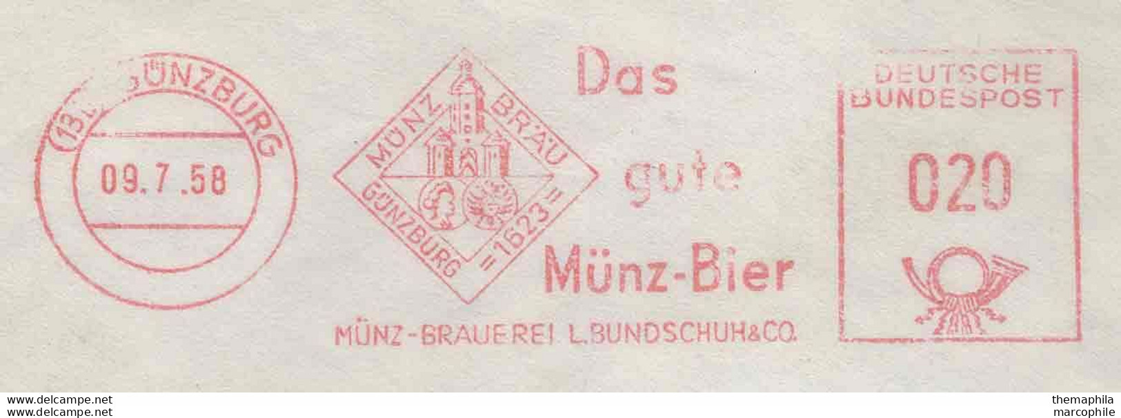 BIERE - BEER - BIER / 1958 EMA ALLEMANDE ILLUSTREE SUR LETTRE (ref LE4773) - Biere