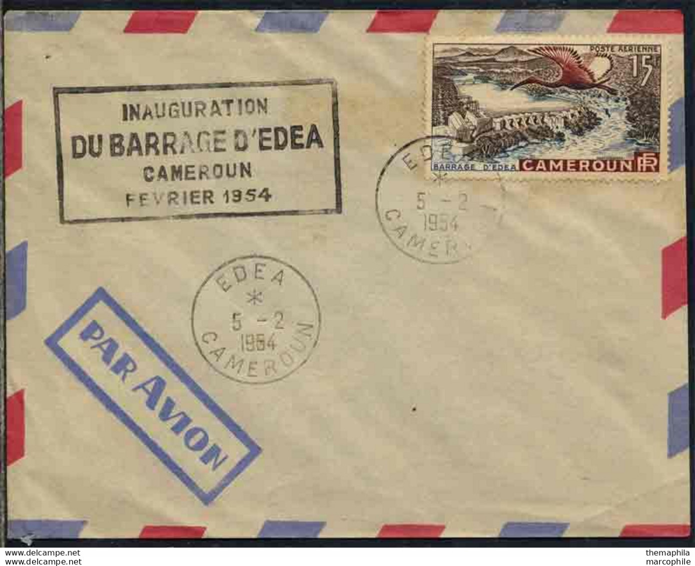 EAU - BARRAGE / 1954 CAMEROUN ENVELOPPE DU JOUR DE L INAUGURATION (ref 9115) - Acqua