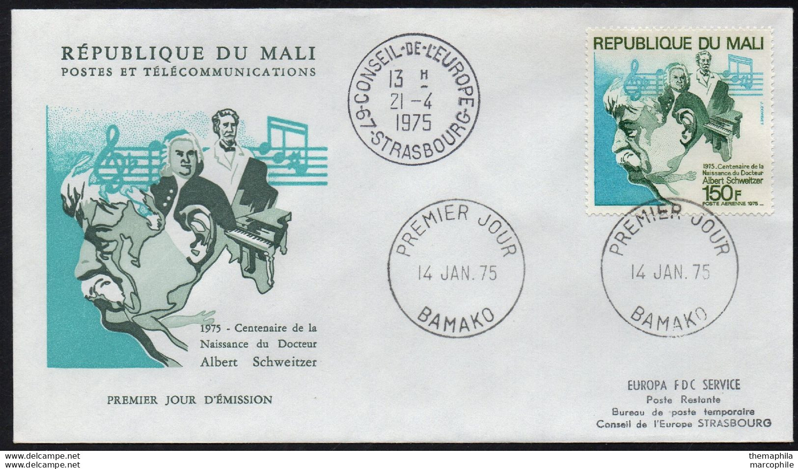 DOCTEUR ALBERT SCHWEITZER - NOBEL / 1975 MALI ENVELOPPE FDC (ref 2638b) - Albert Schweitzer