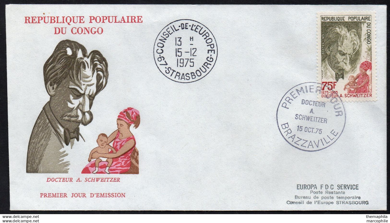 DOCTEUR ALBERT SCHWEITZER - NOBEL / 1975 CONGO ENVELOPPE FDC (ref 2638c) - Albert Schweitzer