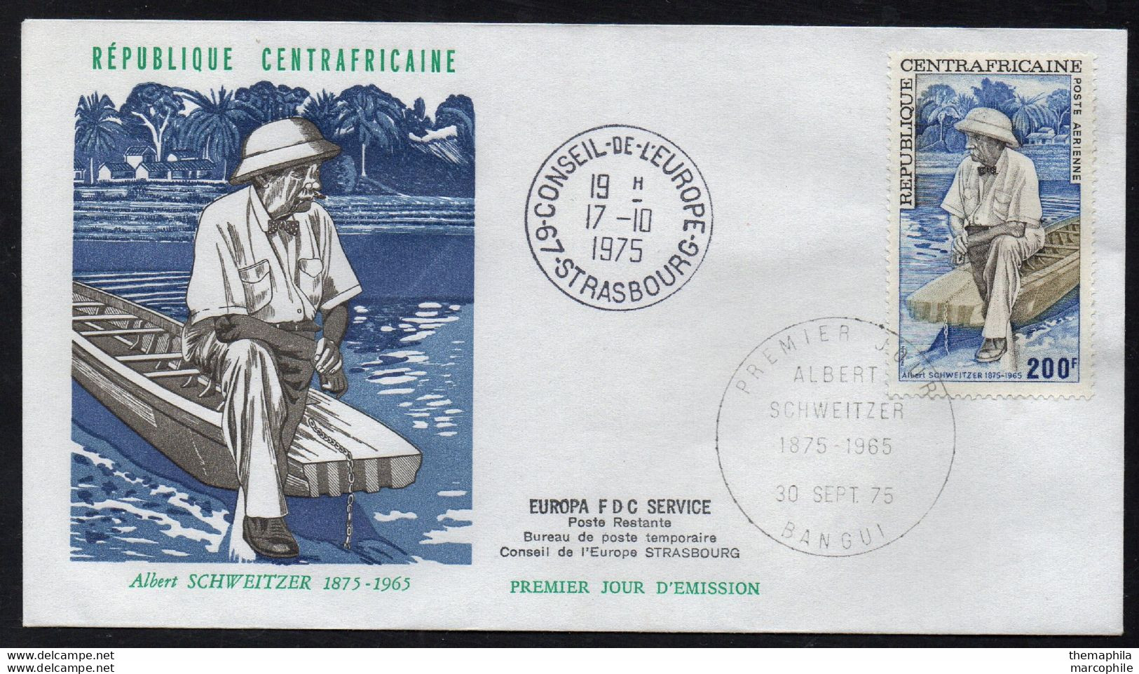 DOCTEUR ALBERT SCHWEITZER - NOBEL / 1975 REP. CENTRAFRICAINE ENVELOPPE FDC (ref 2694a) - Albert Schweitzer