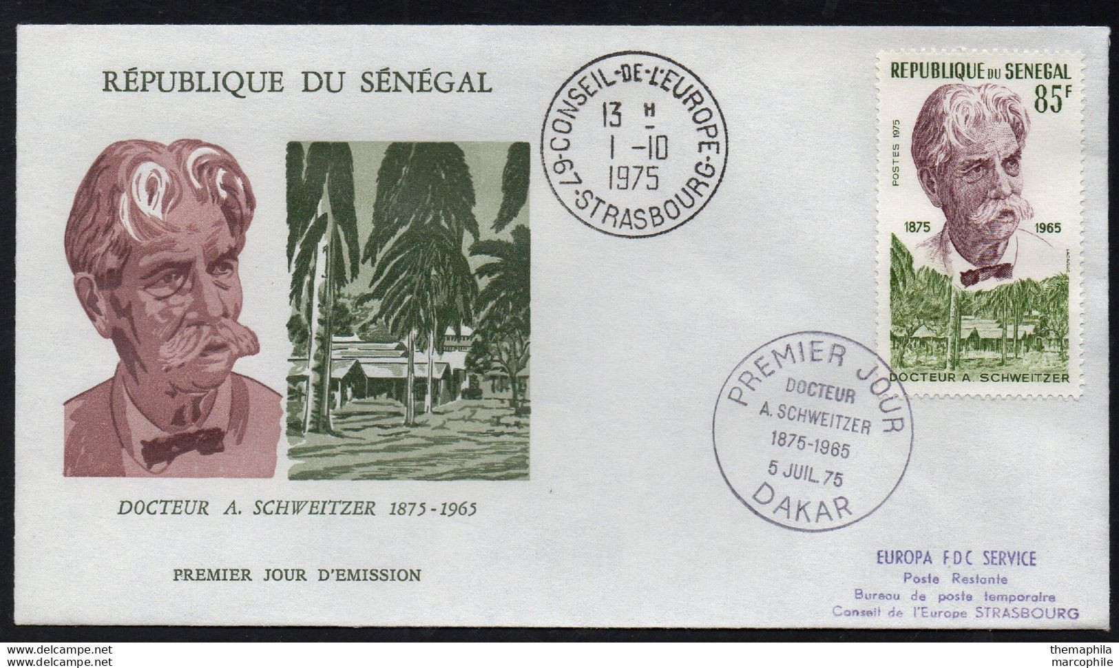 DOCTEUR ALBERT SCHWEITZER - NOBEL / 1975 SENEGAL ENVELOPPE FDC (ref 2694b) - Albert Schweitzer