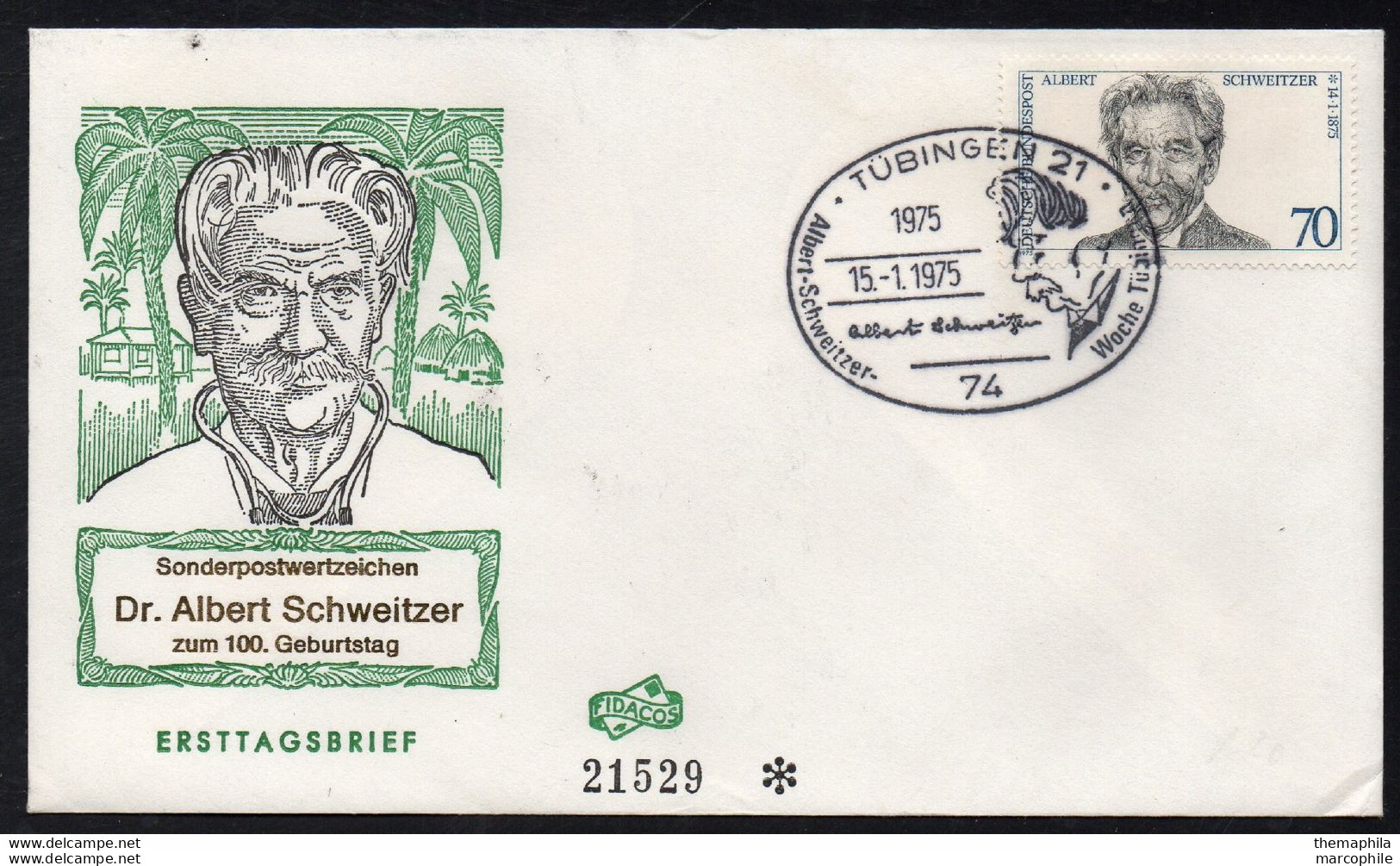 DOCTEUR ALBERT SCHWEITZER - NOBEL / 1975 ALLEMAGNE ENVELOPPE FDC NUMEROTEE (ref 2704d) - Albert Schweitzer