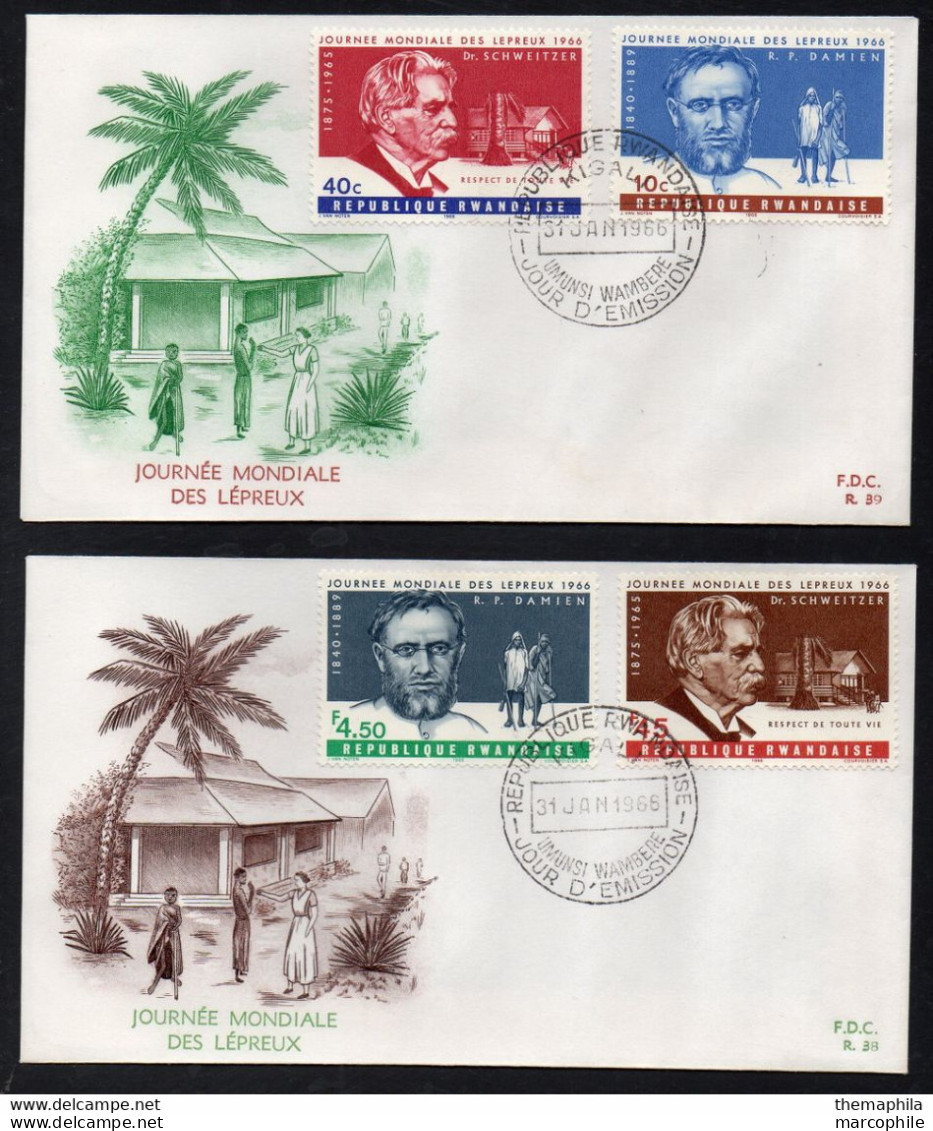 DOCTEUR ALBERT SCHWEITZER - NOBEL / 1966 RWANDA SERIE SUR 2 ENVELOPPES FDC (ref 2714a) - Albert Schweitzer