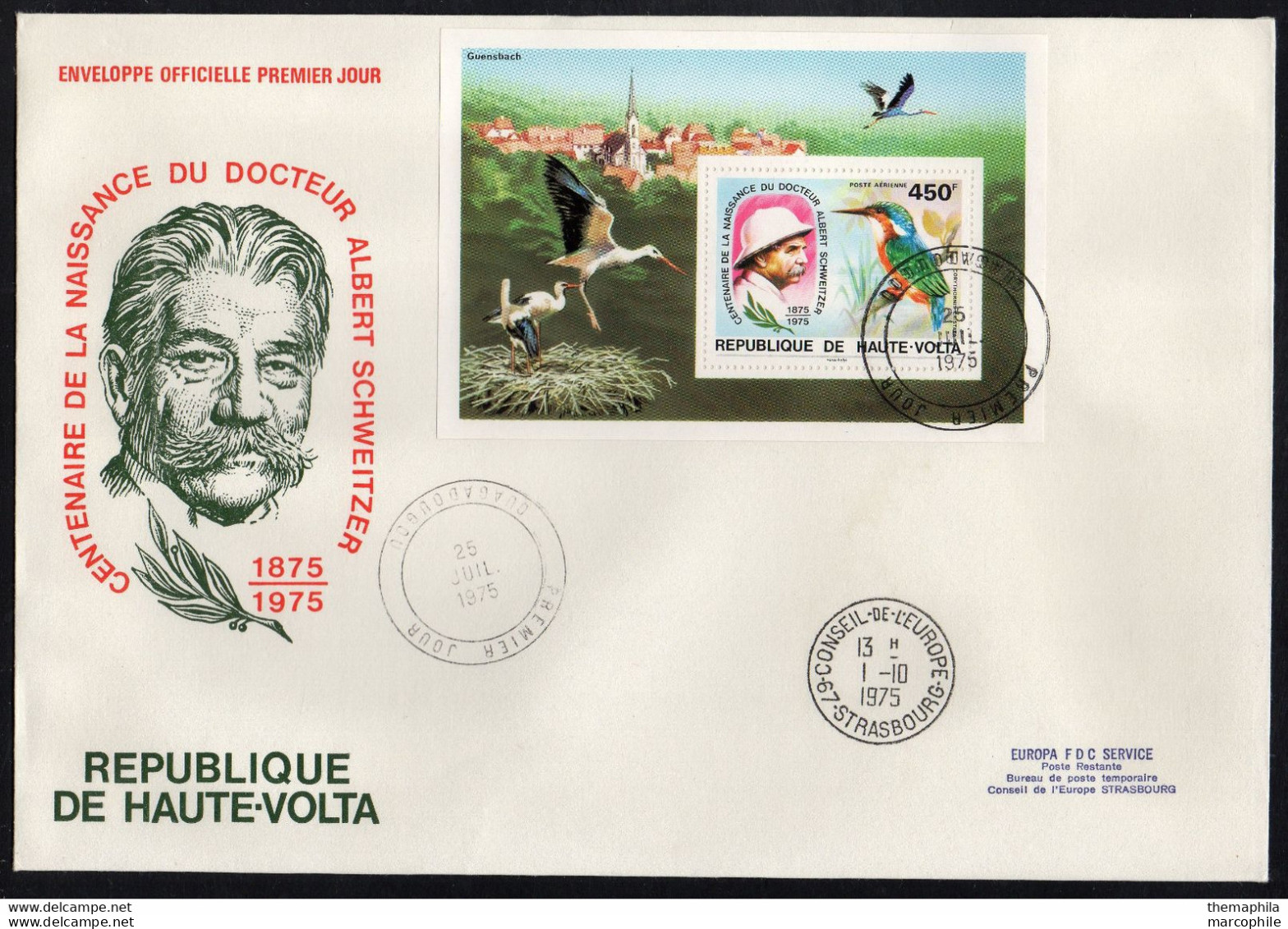 DOCTEUR ALBERT SCHWEITZER - NOBEL / 1975 HAUTE VOLTA BLOC SUR ENVELOPPE FDC (ref GF294) - Albert Schweitzer