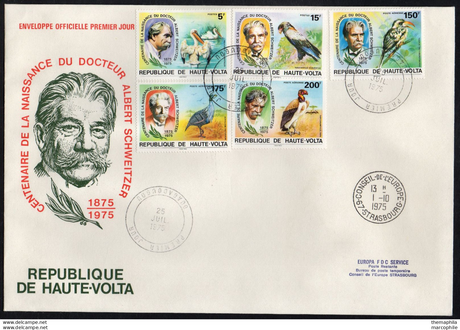 DOCTEUR ALBERT SCHWEITZER - NOBEL / 1975 HAUTE VOLTA SERIE SUR ENVELOPPE FDC (ref GF295) - Albert Schweitzer