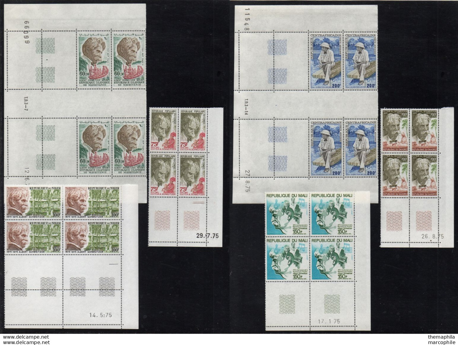 DOCTEUR ALBERT SCHWEITZER - NOBEL / 1975 - 6 BLOCS DE4 COINS DATES (ref 2724) - Albert Schweitzer