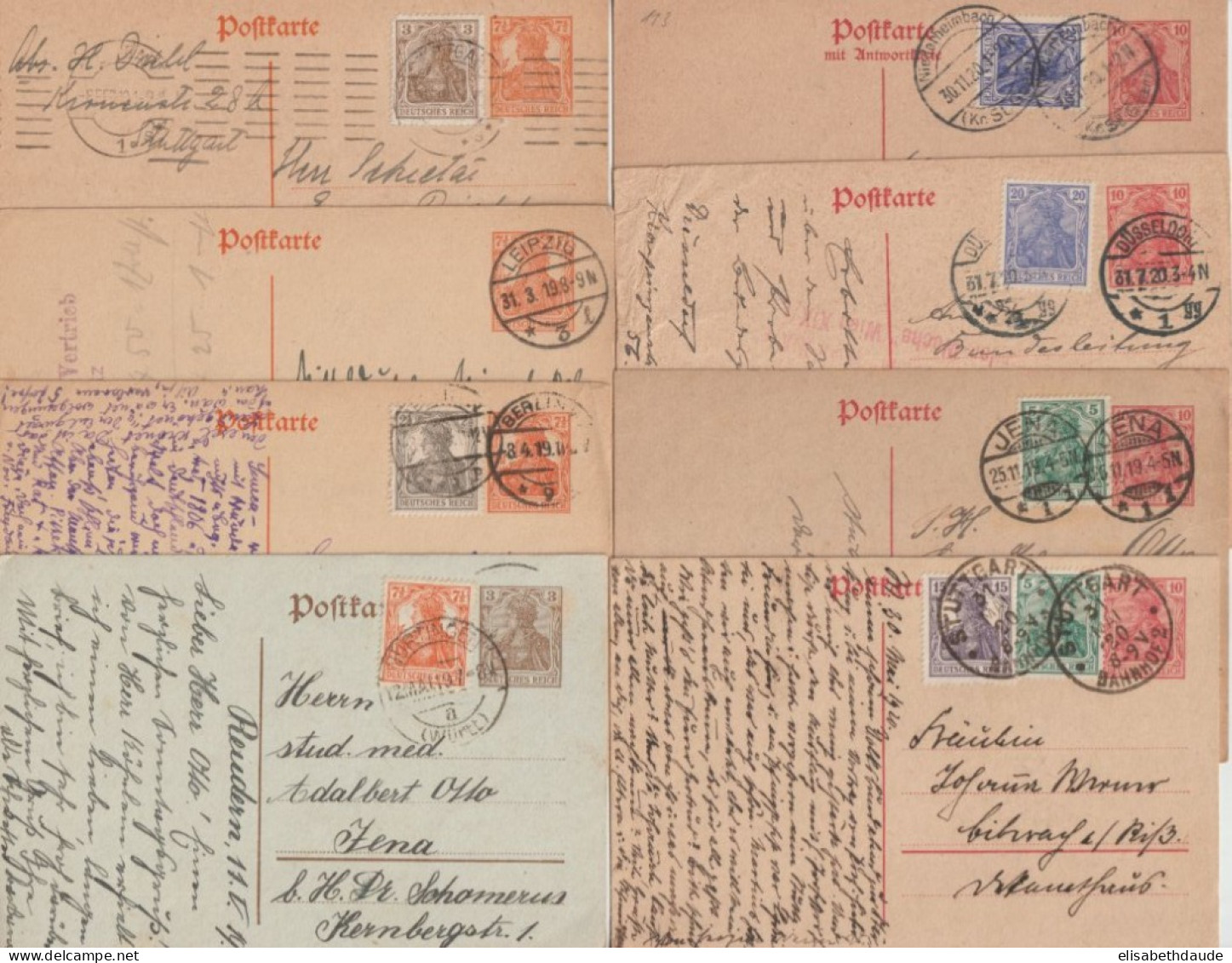 1919/22 - GERMANIA - 34 ENTIERS POSTAUX AFFRANCHISSEMENTS COMBINAISONS TOUTES DIFFERENTES ! - Cartoline