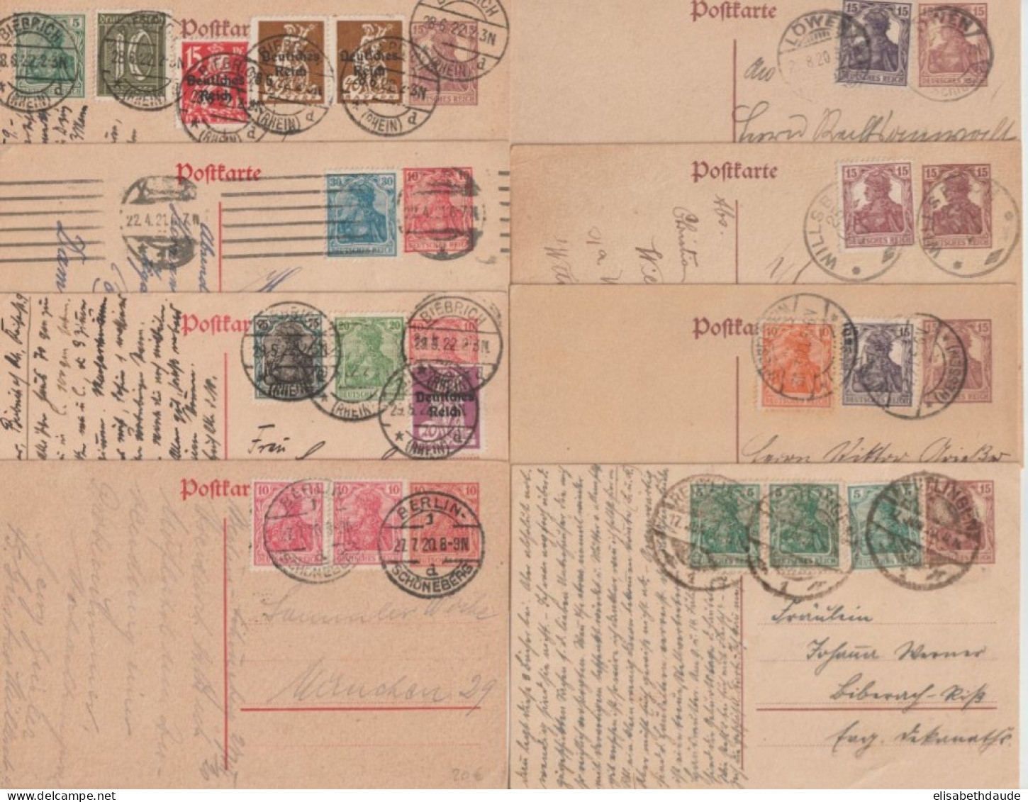 1919/22 - GERMANIA - 34 ENTIERS POSTAUX AFFRANCHISSEMENTS COMBINAISONS TOUTES DIFFERENTES ! - Cartes Postales