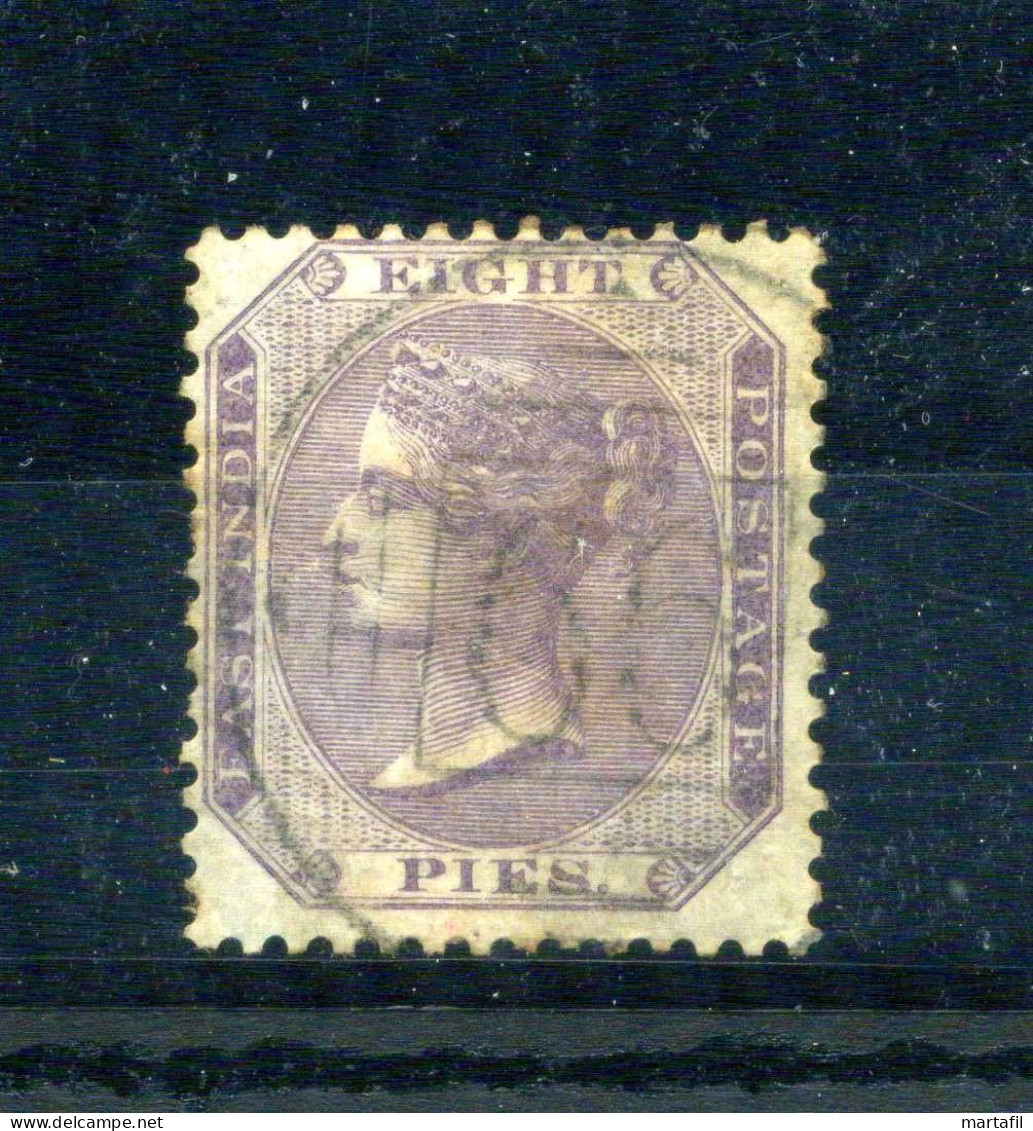 1855-60 INDIA N.6 8p. Violet Yv. Type (C) USATO, Piegato/Bent - 1858-79 Kolonie Van De Kroon