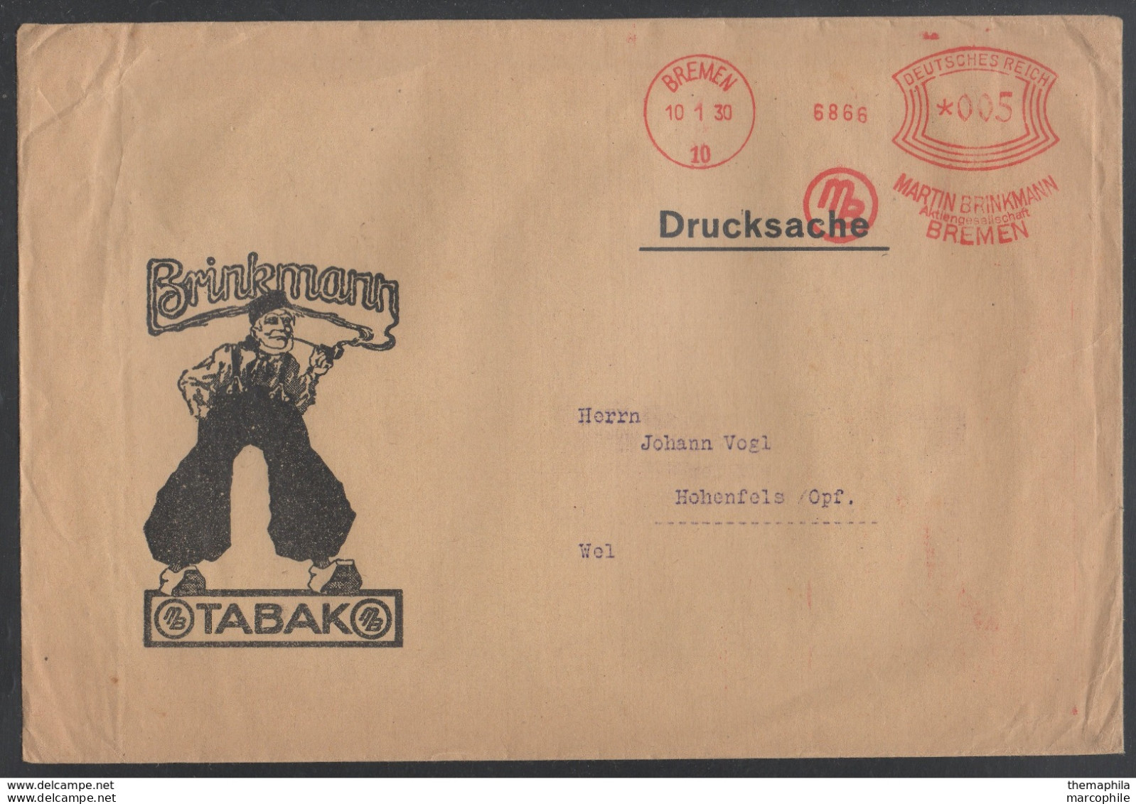 TABAC - TOBACCO - TABAK / 1930 ALLEMAGNE - EMA SUR ENVELOPPE PUBLICITAIRE ILLUSTREE (ref 7249) - Tabac