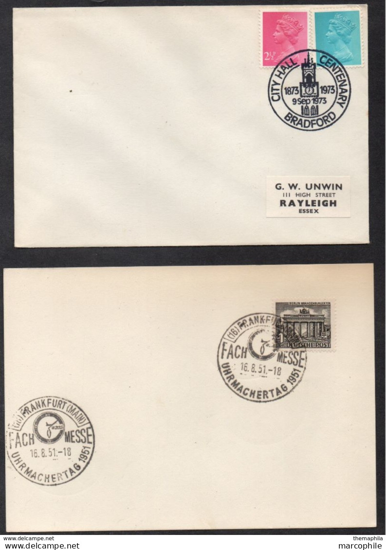 HORLOGERIE / 1951 & 1973 ALLEMAGNE - GB - 2 OBLITERATIONS ILLUSTREES  (ref 3117) - Uhrmacherei
