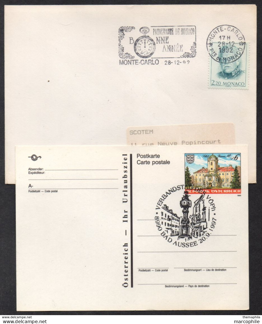 HORLOGERIE / 1992 & 1997 MONACO - AUTRICHE - 2 OBLITERATIONS (ref 3004) - Orologeria