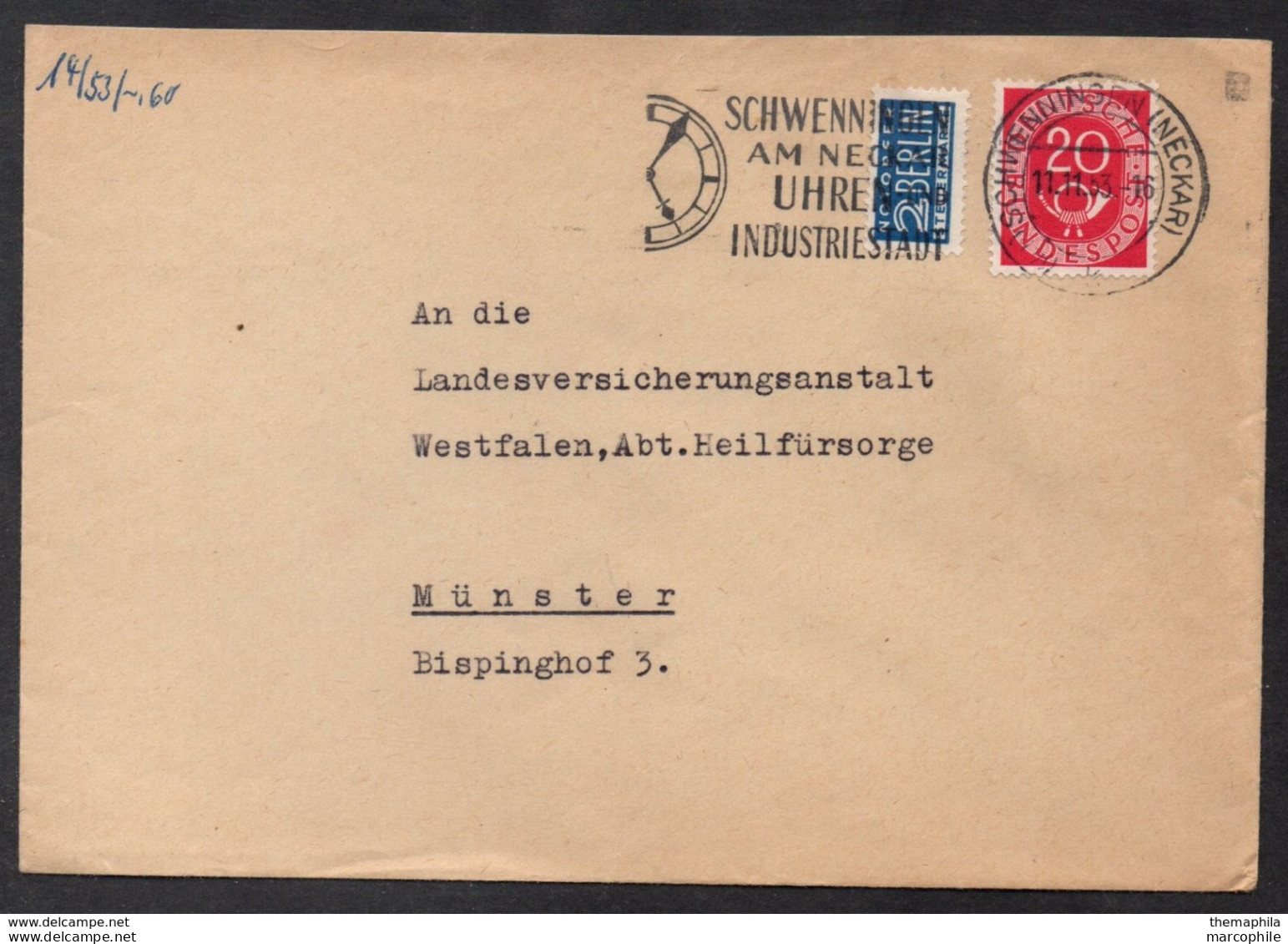 HORLOGERIE / 1953 ALLEMAGNE - OBLITERATION ILLUSTREE SUR LETTRE  (ref 2645) - Uhrmacherei