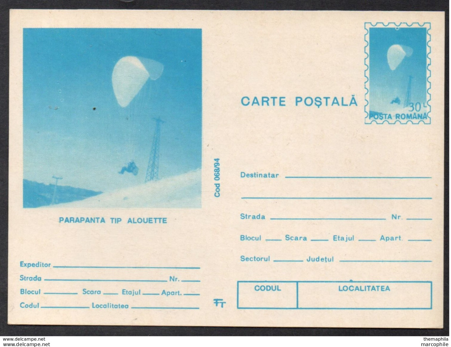 PARAPENTE - PARAGLIDING / 1994 ROUMANIE ENTIER POSTAL ILLUSTRE (ref LE1460) - Parachutespringen