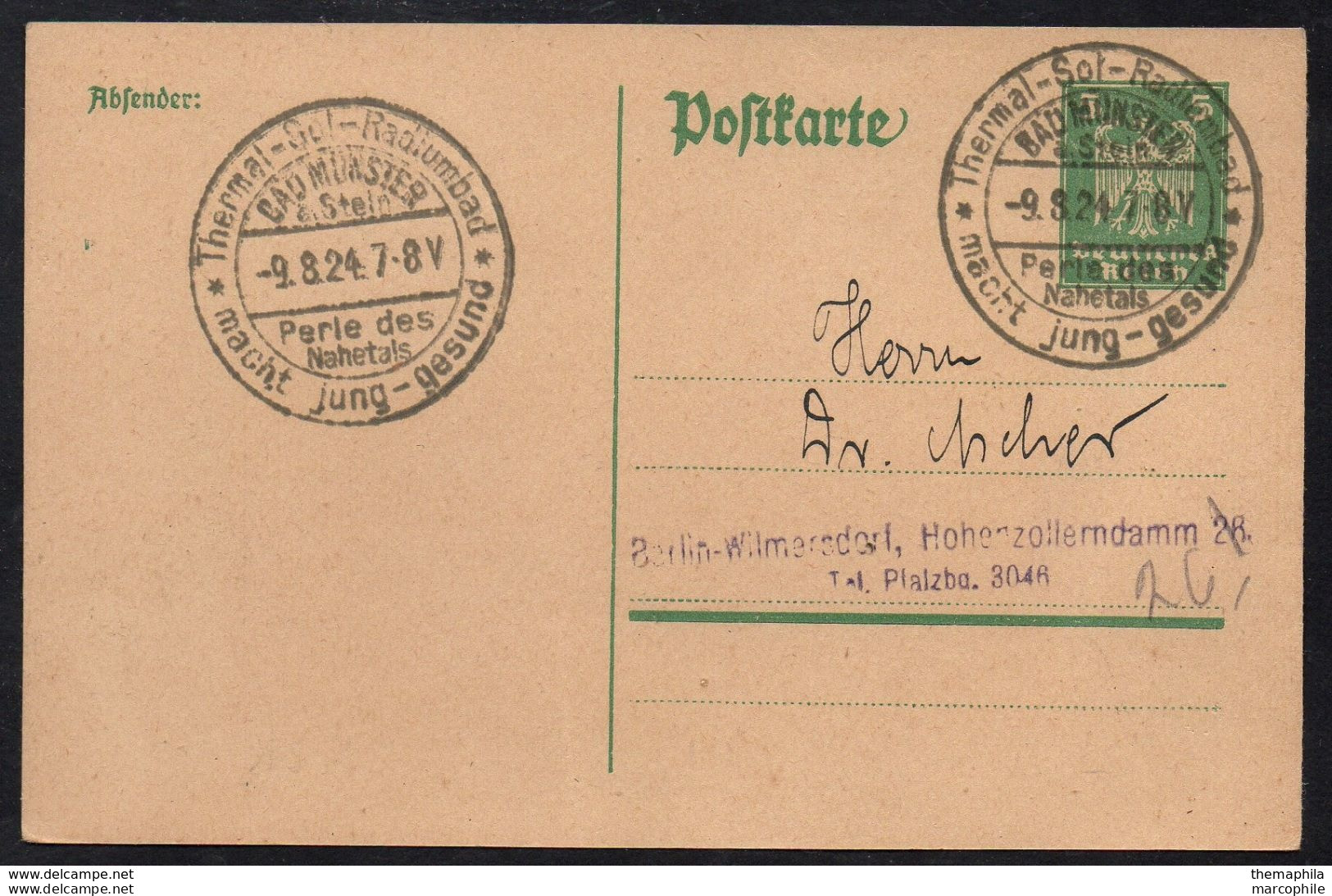 NUCLEAIRE - ATOME / 1924 OBLITERATION ALLEMANDE  DE MUNSTER - BAINS AU RADIUM SUR ENTIER POSTAL (ref LE2179) - Atoom