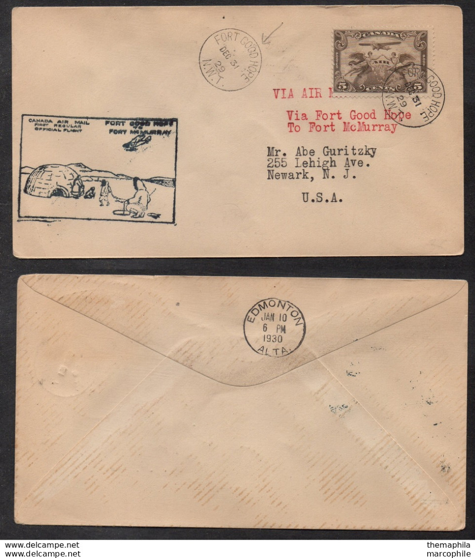 FORT GOOD HOPE - NWT - SAHTU / 1929 ENVELOPPE PREMIER VOL ILLUSTREE POUR LES USA - FFC (ref LE2800) - Covers & Documents