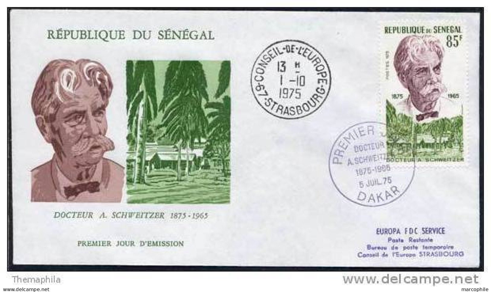 ALBERT SCHWEITZER - PRIX NOBEL / 1975 SENEGAL ENVELOPPE FDC (ref 3805) - Albert Schweitzer