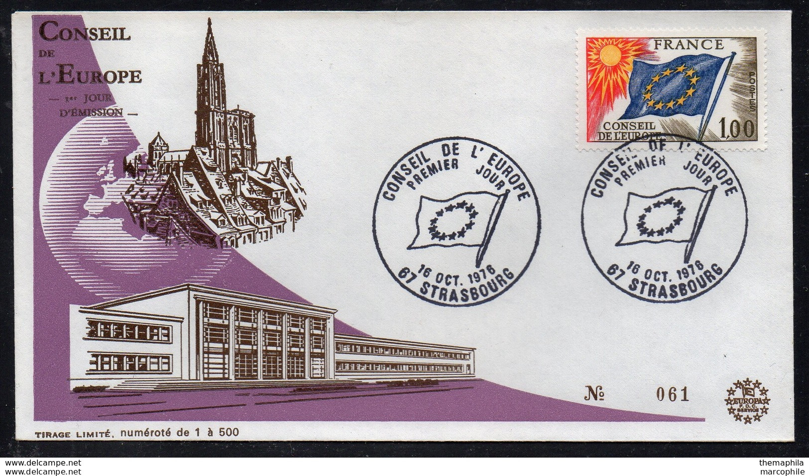 CONSEIL DE L' EUROPE - DRAPEAU / 1976 TIMBRE DE SERVICE # 49 ENVELOPPE FDC  ILLUSTREE NUMEROTEE (ref EUR570) - Briefe