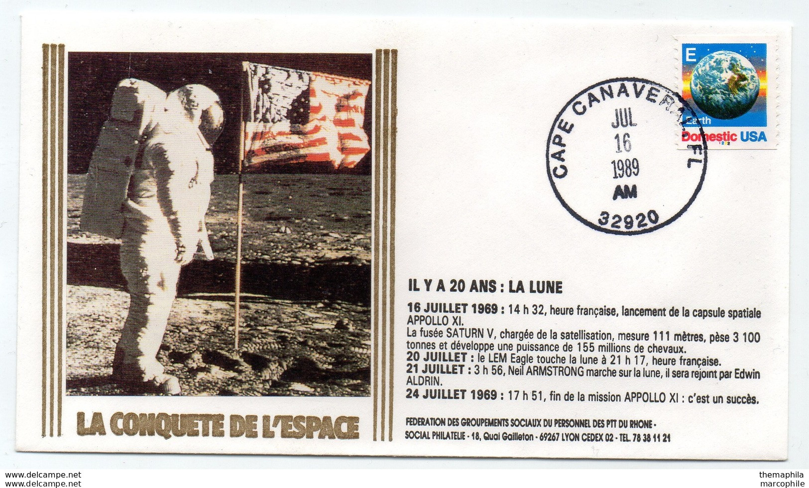 APOLLO XI  - USA - ESPACE / 1989 CAPE CARNAVERAL - ENVELOPPE FDC (LE3970) - Noord-Amerika