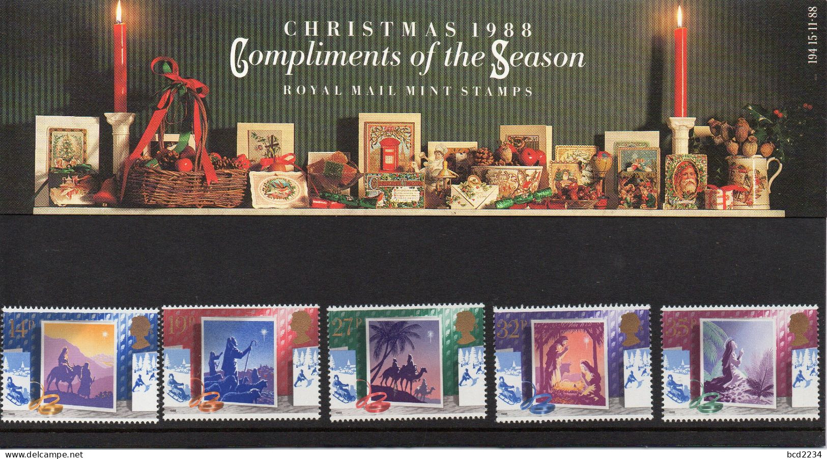 GB GREAT BRITAIN 1988 CHRISTMAS XMAS COMPLIMENTS OF THE SEASON PRESENTATION PACK No 194 +ALL INSERTS - Presentation Packs