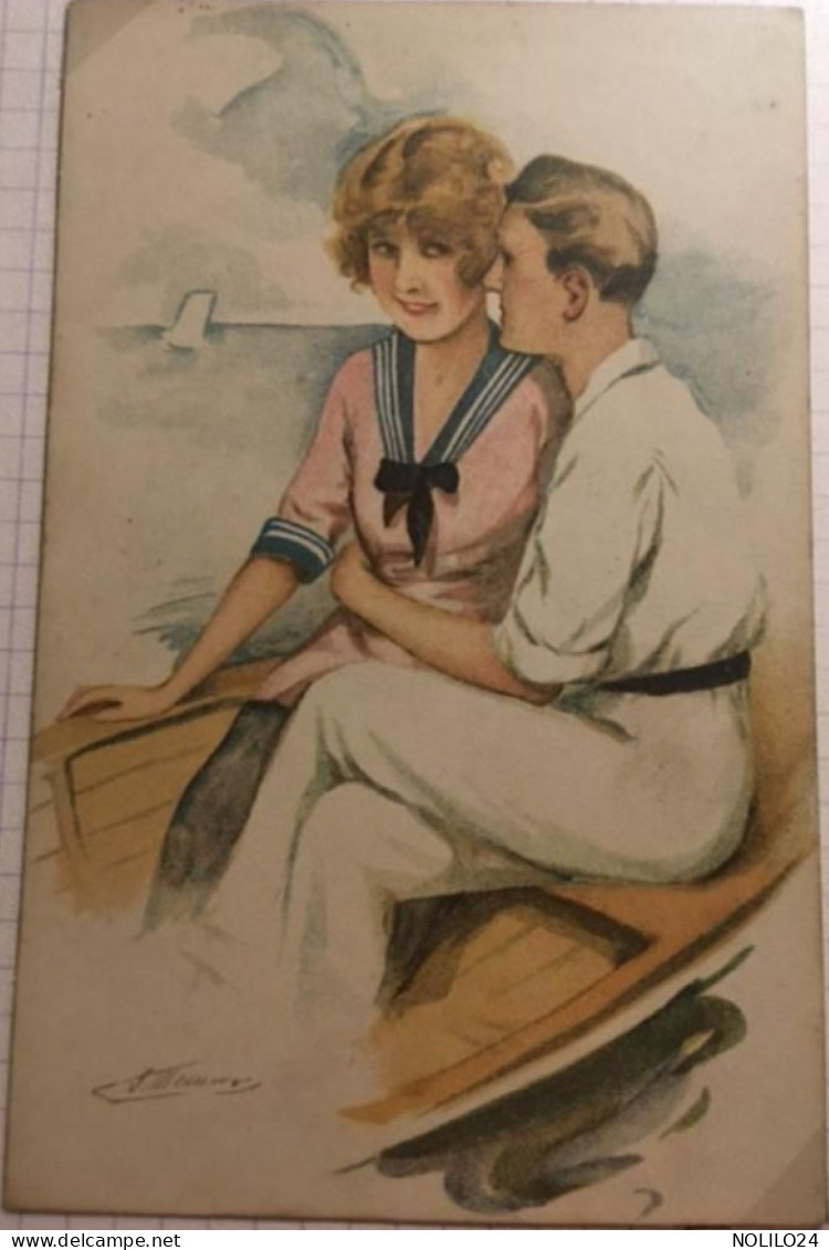 Cpa Illustrateur Signée Suzanne MEUNIER, EROS En Canot, Couple D'amoureux, Marque L-E 4 Série 42, Non écrite - Meunier, S.