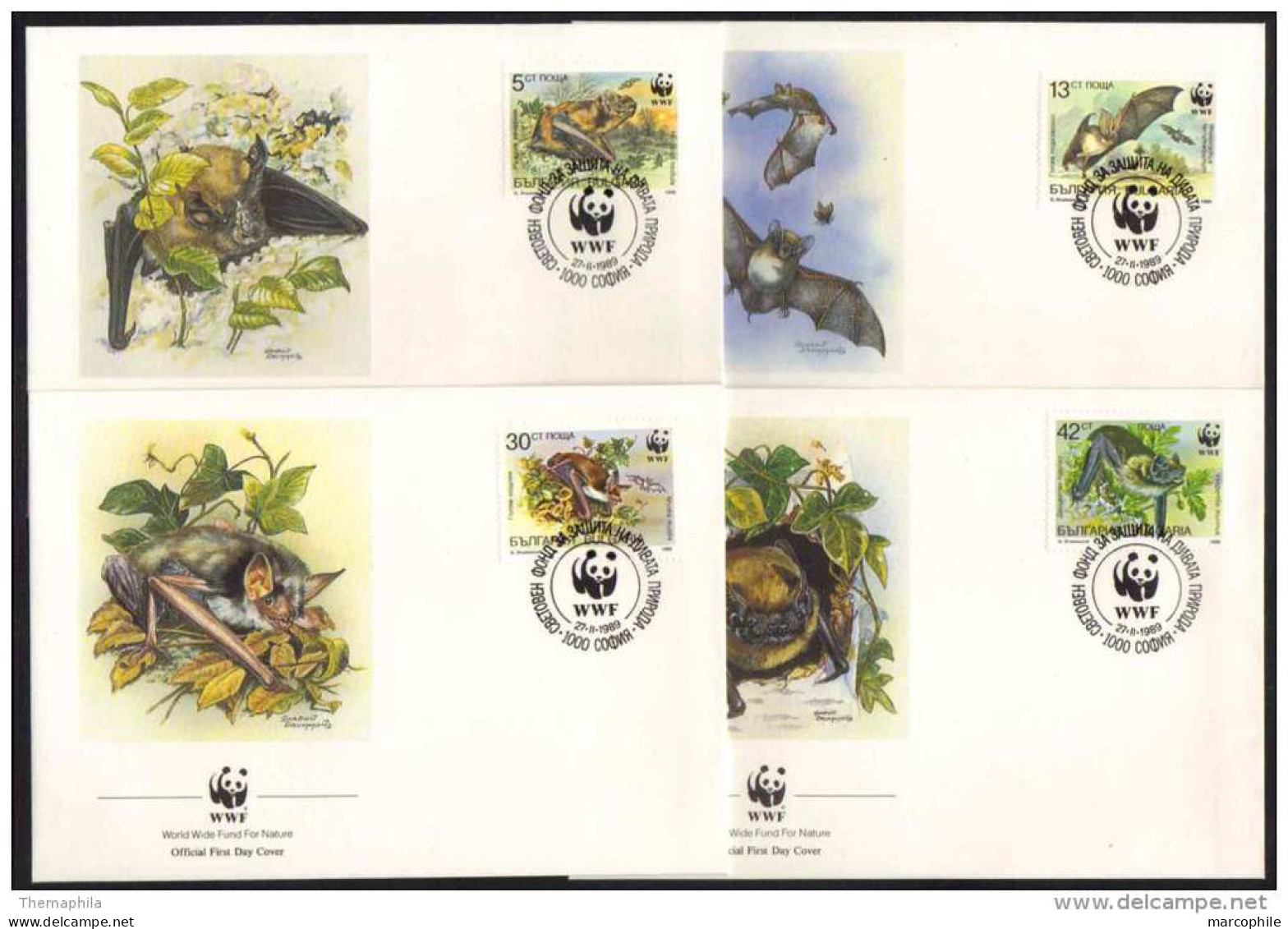 CHAUVE-SOURIS - BAT - FLEDERMAUS - WWF / 1989 BULGARIE 4 ENVELOPPES FDC ILLUSTREES (ref CM118) - Fledermäuse