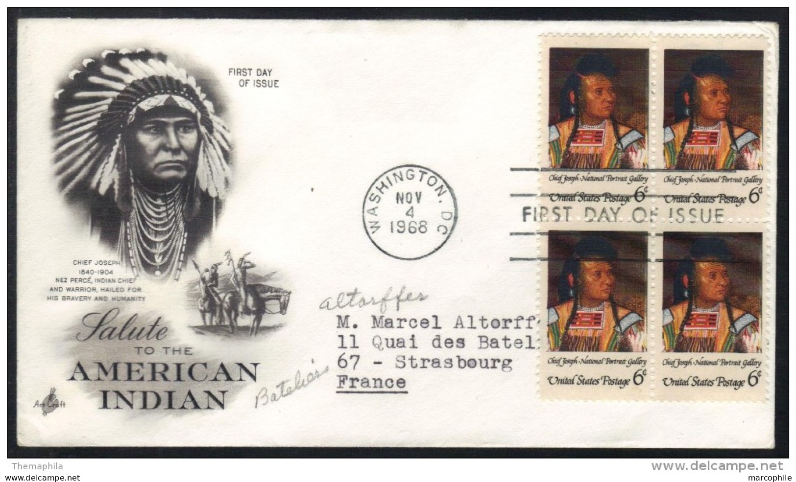 INDIENS D AMERIQUE - INDIAN / 1968 USA  ENVELOPPE PREMIER JOUR ILLUSTREE AYANT VOYAGE (ref 6160) - Indios Americanas