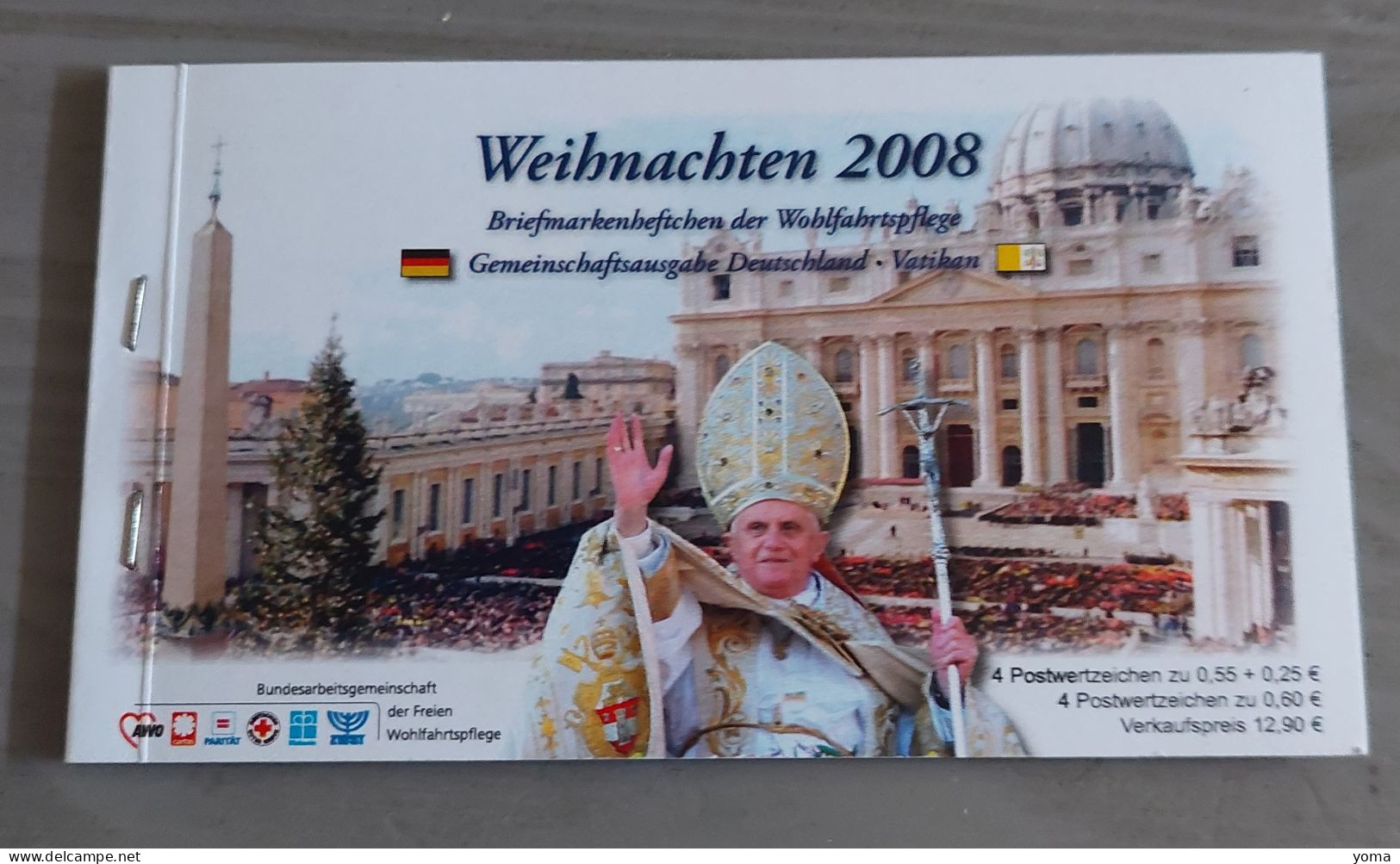 Pape Benoît - Benedikt XVI - Noël 2008 - 2 carnets caritatifs avec timbre du Vatican et d' Allemagne