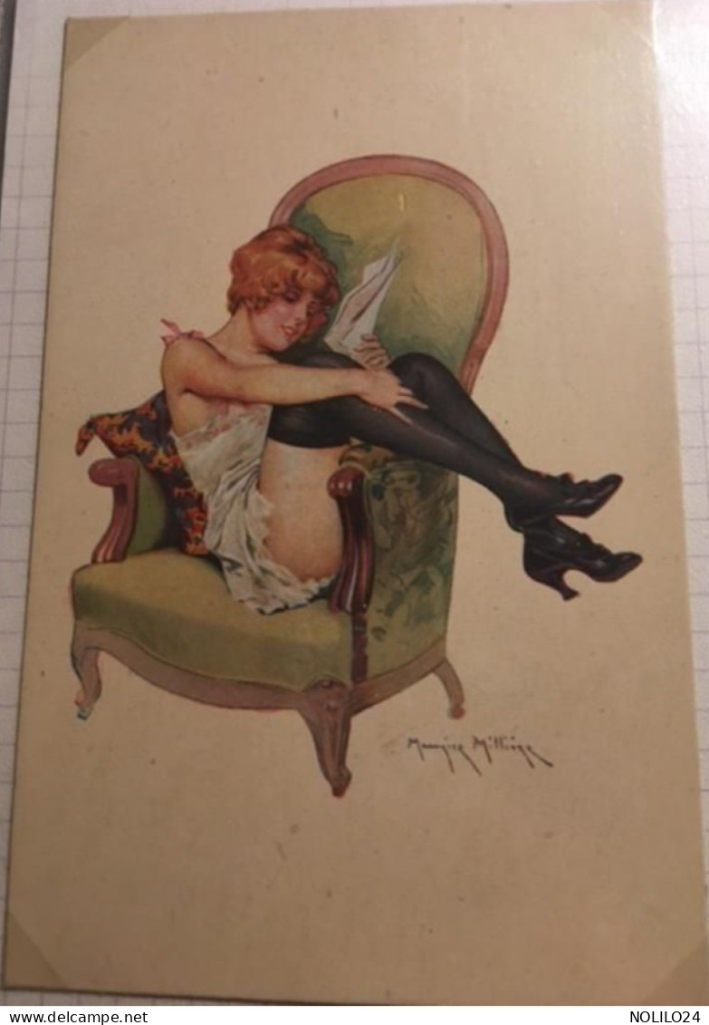 Cp Illustrateur Signée Maurice Millière, Théâtreuses Femme En Bas Et Nuisette Sur Fauteuil, érotique,Marque L-E N°5007 - Milliere