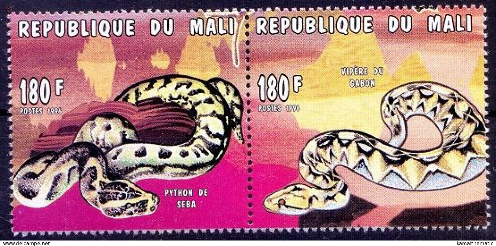 Gaboon Viper, African Rock Python, Snakes, Reptiles, Mali 1996 MNH - Serpents