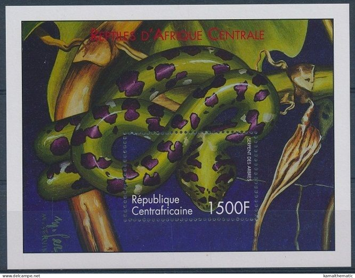 Central Africa 2001 MNH MS, Imantodes Cenchoa, Tree Snakes, Reptiles - Serpents