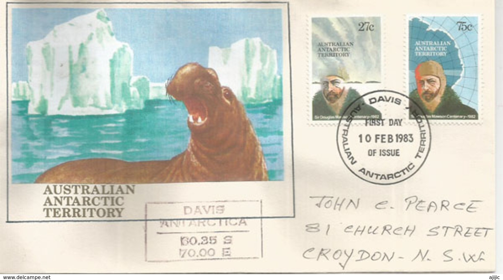 Explorateur Douglas Mawson En Antarctique En 1911, Oblitération Speciale Base Davis.Antarctique. - Storia Postale