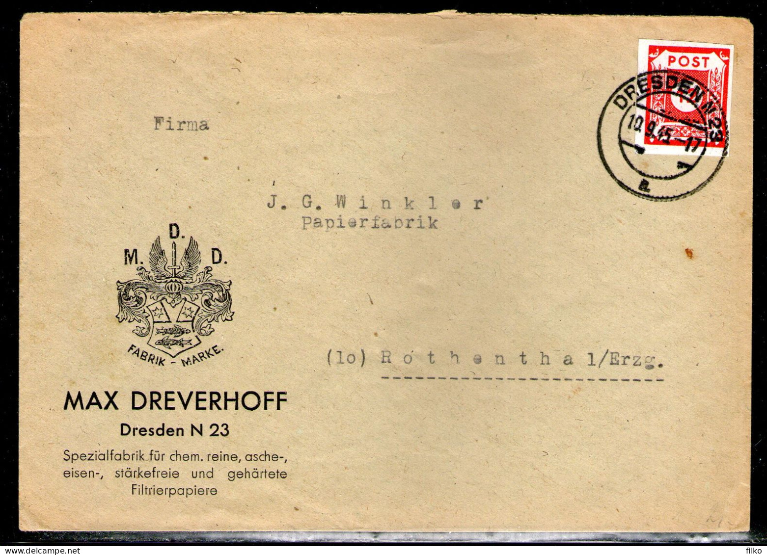 Germany,1945,Dresden,10.09.1945,to Rotenthal/Erzg.as Scan - Lettres & Documents