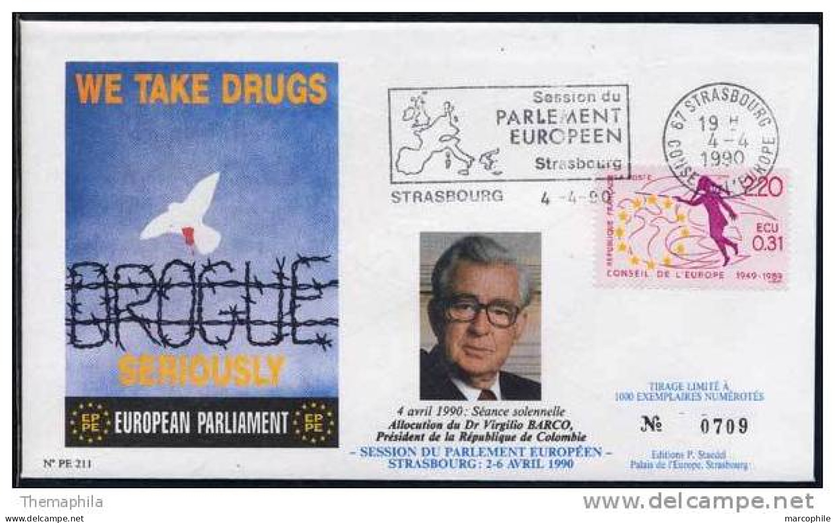DROGUE - DRUGS (lutte Contre) / 1990 ENVELOPPE NUMEROTEE DU PARLEMENT EUROPEEN (ref 1758) - Drogue