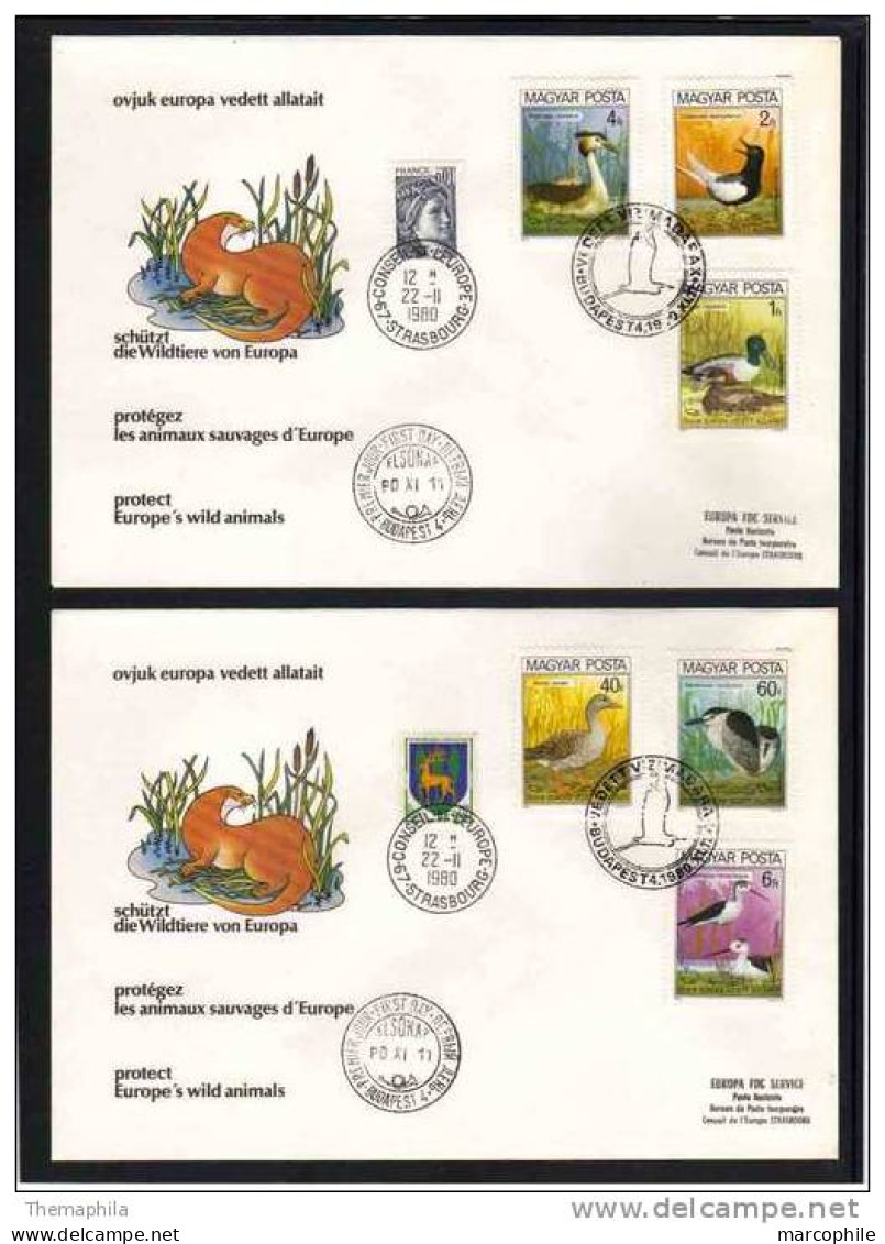 PROTECTION DE LA NATURE - OISEAUX   /1980  HONGRIE SERIE # 2736 A 2741  SUR 2 FDC NUMEROTES (ref 3368) - Protection De L'environnement & Climat