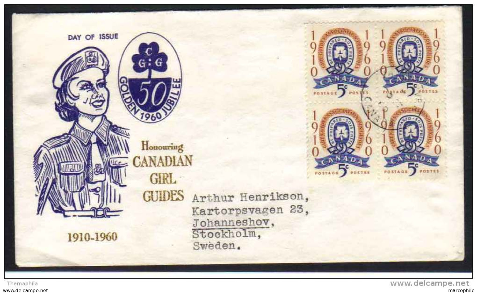 SCOUTISME - SCOUTING - PFADFINDER - GIRL GUIDES / 1960  CANADA -  ENVELOPPE FDC POUR LA SUEDE / 2 IMAGES (ref 4514) - OTAN