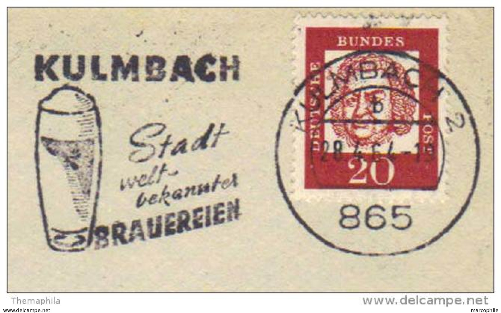 BIERE - BEER - BIER / 1964 KULMBACH ALLEMAGNE OBLITERATION ILLUSTREE SUR LETTRE (ref 4728) - Biere